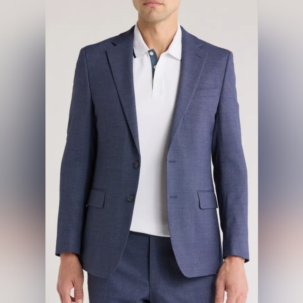 Original Penguin By Munsingwear Navy Birdseye Stretch Suit Jacket Mens 42L
